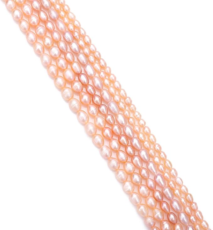 Natural Pearl Beads Rice 4-5mm Pink Freshwater Cultured Loose Gemstone Beads for DIY Jewelry Making 13.8''/Strand
