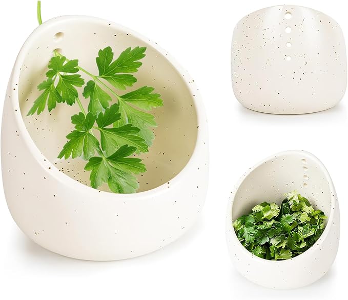 Pottery Herb Stripper Bowl,Handmade Ceramic Herb Stripper, Dishwasher-Safe, different sizes of round holes,kitchenware for root removal(white)