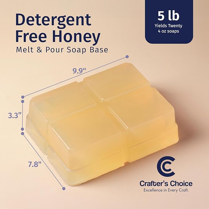 Crafter's Choice Detergent Free Melt and Pour Soap Base for Soap Making and DIY Crafting Projects, SLS/SLES Free, 5LB Block (Honey)