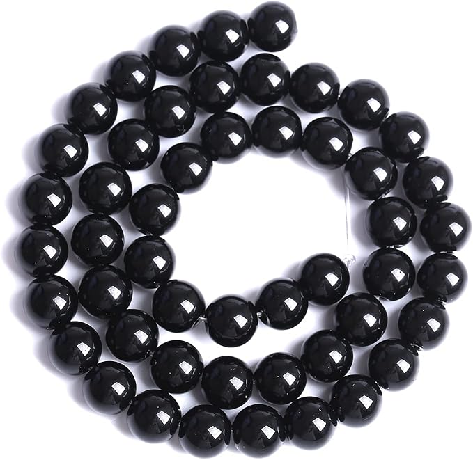 8mm 51pcs Natural Black Agates Onyx Stone Beads Smooth Round Loose Spacer Beads for Jewelry Making DIY Bracelets 15"