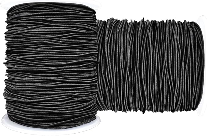 Stretchy String for Bracelets, 2 Rolls 1 mm Sturdy Elastic String Elastic Cord for Jewelry Making, Necklaces, Beading (Black)