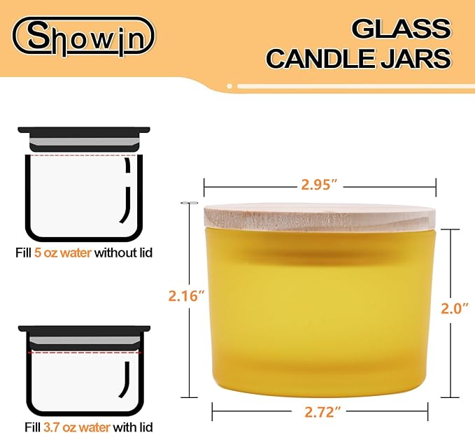 SHOWIN Thick Candle Jars for Making Candles 16 Pcs, 4 OZ Empty Jars with Wood Lids for Candle Making, Sample Container - Dishwasher Safe, Frosted Yellow
