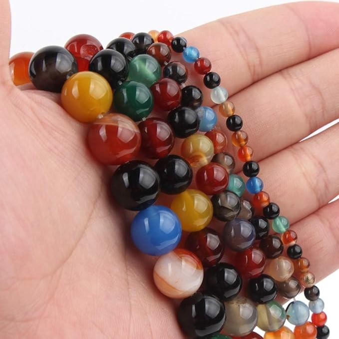 10mm Natural Multicolor Agate Beads for Jewelry Making Round Loose Gemstone Stones 1 Strand 15 Inch (36-38 pcs)