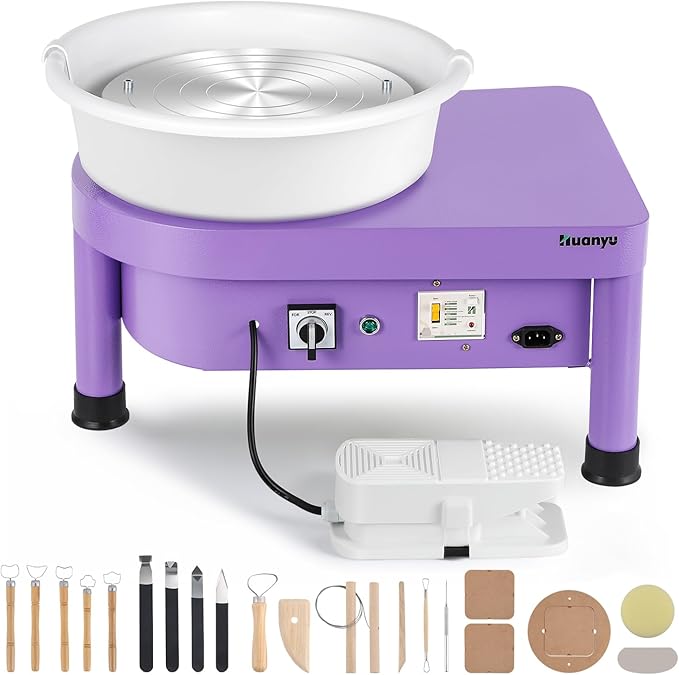 Huanyu Pottery Wheel Machine with 12" Bat System Foot Pedal Control Multiple Art DIY Sculpting Tool Kit Ceramic Wheel Clay Machine for Adult (Purple)