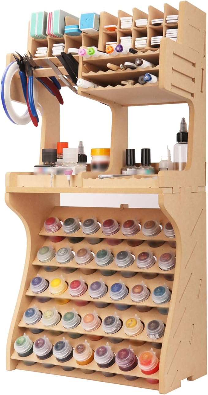 Bucasso Plastic Model Paint Rack Model Tool Organizer MDF Material Paint Rack Scissors/Tweezers/Paint Storage All-in-One Model Workbench Assembly Plastic Model Building Storage GK SY