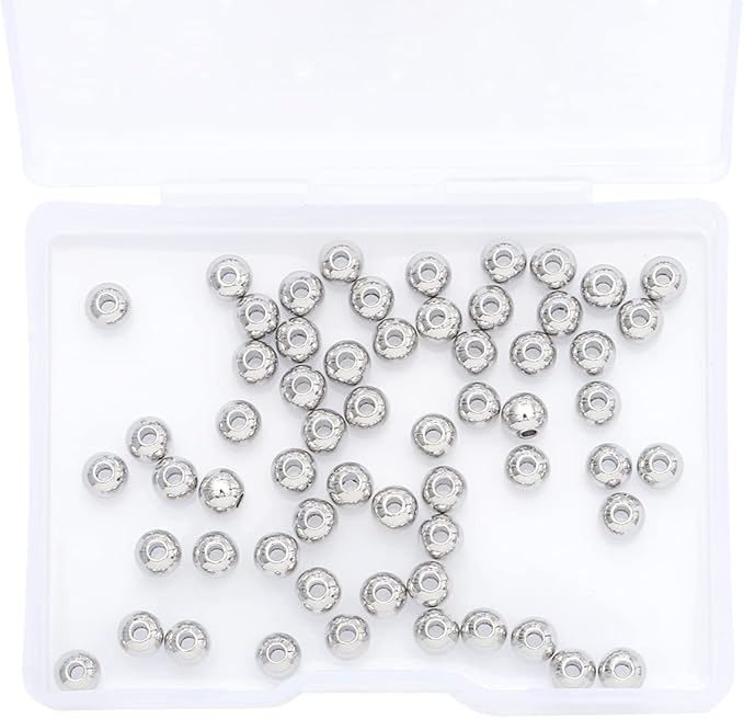 Platinum Plated Round Spacer Beads 5mm 60pcs for Jewelry Making Findings Non Tarnish