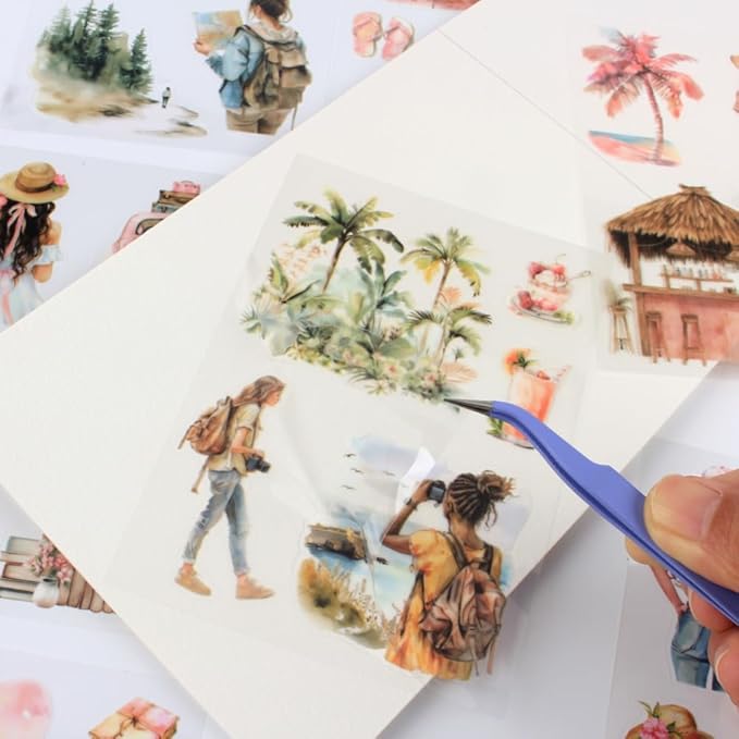Summer Beach Pre-Cut Journal Sticker Book for Junk Journaling, Transparent PET Landscape Stickers for Scrapbook Supplies, Scrapbooking, Collage, Planners, Bujo, 20 Sheets