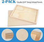 Falling in Art Unfinished Birch Wood Panels Kit for Painting, Wooden Canvas 2 Pack of 12x18 Studio 3/4" Deep, Cradle Boards for Pouring, Art, Crafts, Burning and More