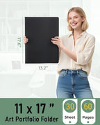 Nicpro Art Portfolio 11x17, Upgraded Large Portfolio Folder for Artwork with 30 Pockets Display 60 Pages, Presentation Book Binder with Protector Sleeves for Artists Drawing
