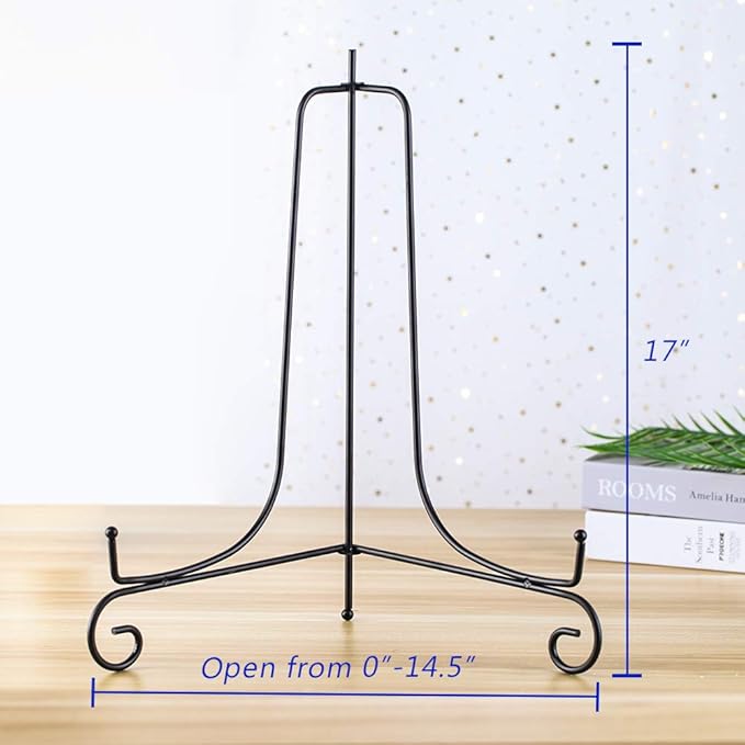 (2 pack)Iron Display Stand Large Black Iron Easel Plate Display Photo Holder Stand, Displays Picture Frames,Decorative Plates, Tablets and Art 17 Inch