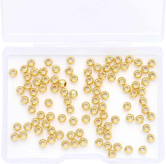 14K Gold Plated Round Spacer Beads 4mm 100pcs for Jewelry Making Findings Non Tarnish