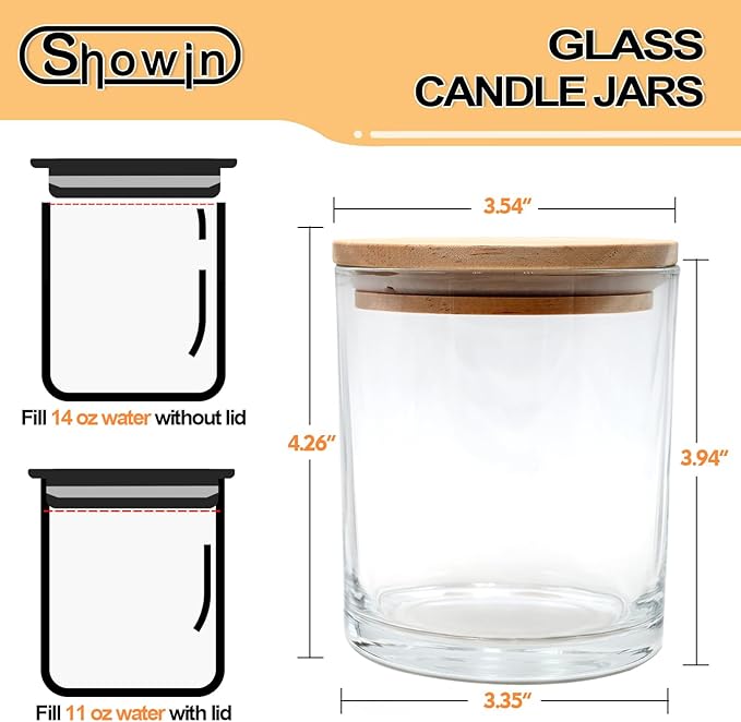 14 OZ Thick Candle Jars for Making Candles 12 Pcs, 3 Wick Empty Jars with Wood Lids for Candle Making, Sample Container,Clear
