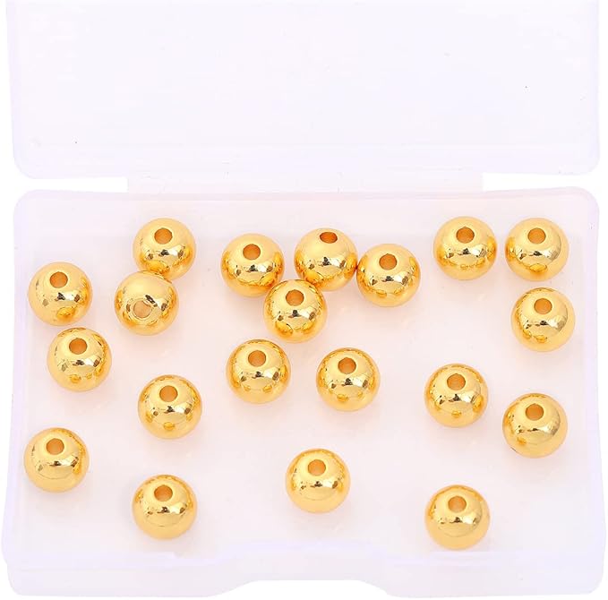 18K Gold Plated Round Spacer Beads 8mm 20pcs for Jewelry Making Findings Non Tarnish