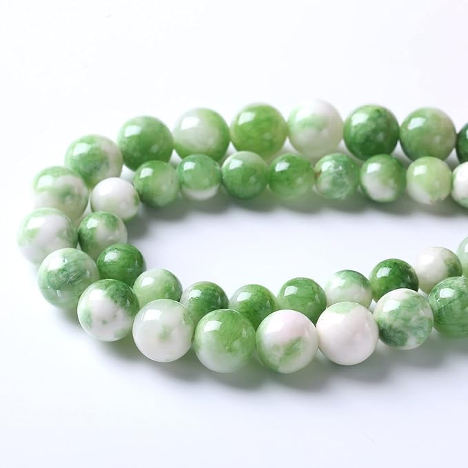 32pcs 12mm Natural Green White Persian Jade Stone Round Beads for Jewelry Making Loose Spacer Beads DIY Bracelets Necklaces 15" (12mm, Green Persian Jade)