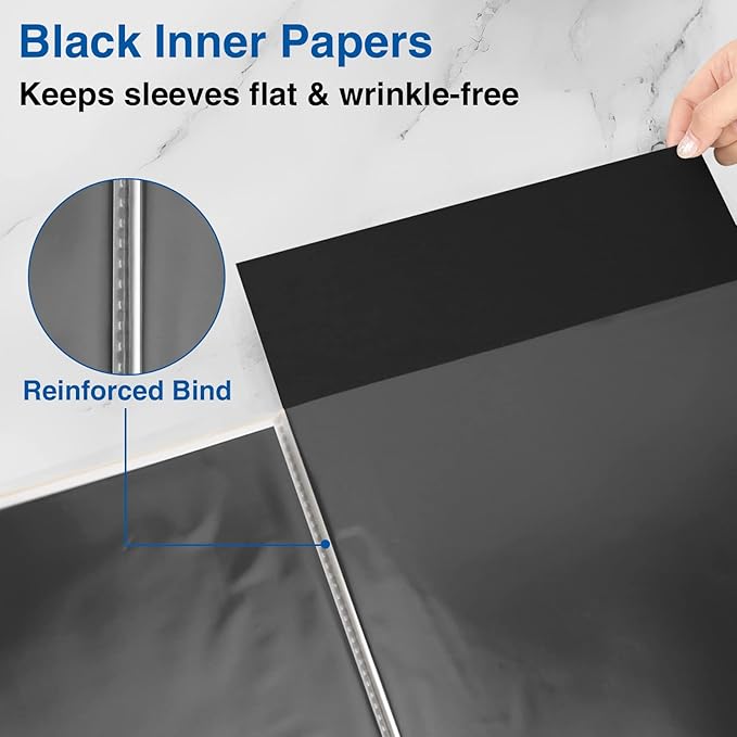 Sooez Art Portfolios 11"x17", Large Portfolio Folder with 30 Pockets & Black Inner Sheets, Display 60 Pages, 11 x 17 Presentation Book for Artwork Storage, Binder with Plastic Sleeves for Artist