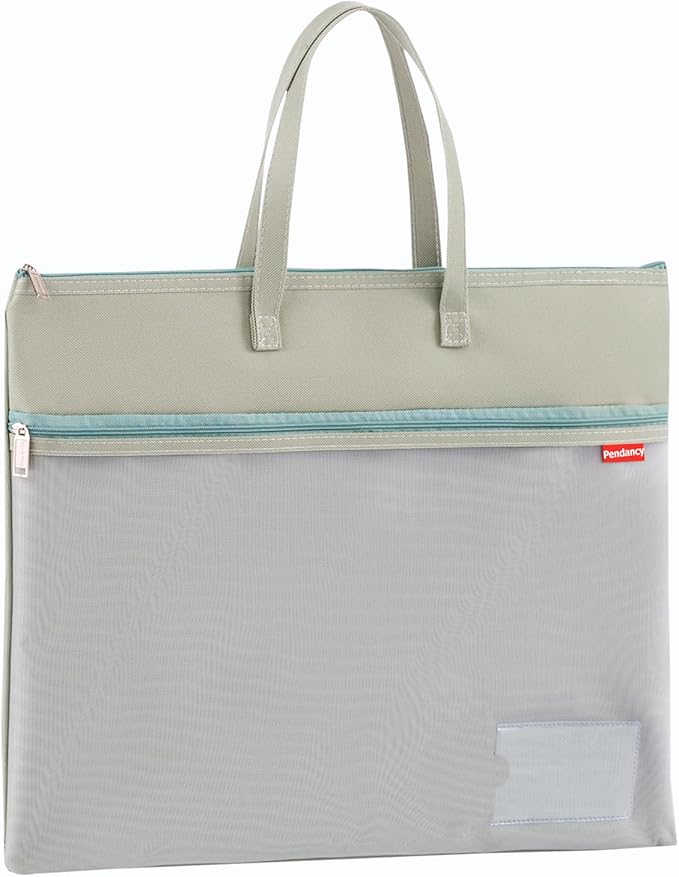 Pendancy Mesh Zipper Pouch A4 Size, Large Double Pocket Waterproof File Bag with Handle, 11x13.8 in Foldable Document Storage for Puzzle Project/Cross Stitch/Travel/Office（Advanced Green）