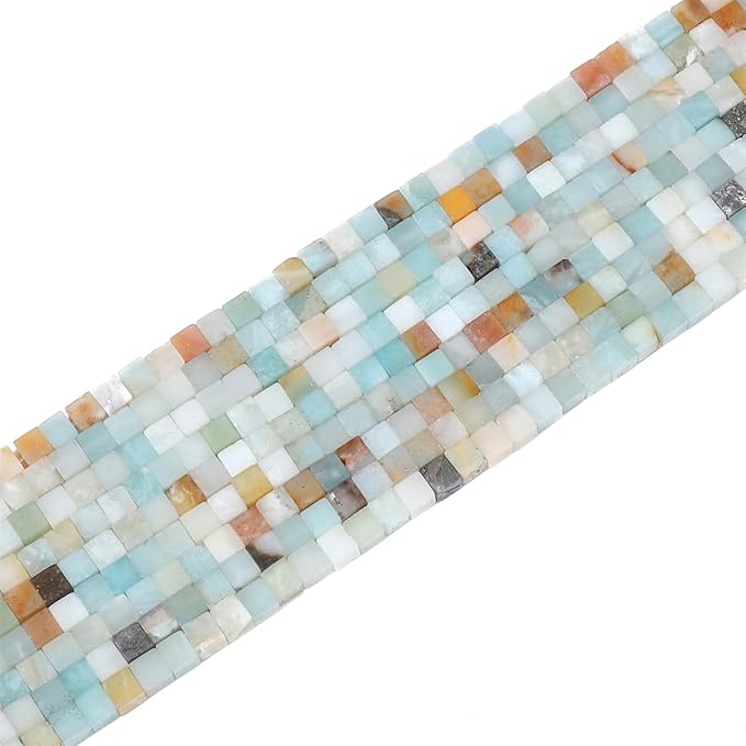 Natural Amazonite Square Stone Beads 4x4mm 85pcs Cube Loose Semi Gemstone Beads for Jewelry Making Design