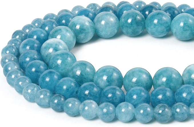 35pcs 10mm Natural Stone Beads Blue Chalcedony Beads Crystal Gemstone for Jewelry Making, DIY Bracelet Necklace