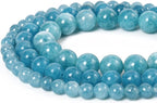 60pcs 6mm Natural Stone Beads Blue Chalcedony Beads Crystal Gemstone for Jewelry Making, DIY Bracelet Necklace