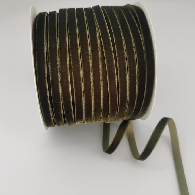 Nylon Velvet Ribbon Single Faced,1/4 Inch X 50Yards Spool (Moss Green)