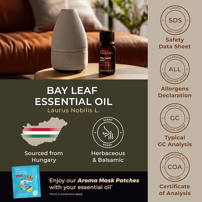 Gya Labs Bay Leaf Essential Oil - 0.34 Fl Oz - for Hair, Skin, Diffuser, Aromatherapy & DIY Candle Making Scent