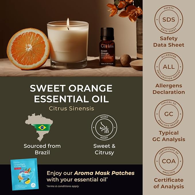 Gya Labs Orange Essential Oil - 0.34 Fl Oz - for Hair, Skin, Diffuser, Aromatherapy & DIY Candle Making Scent