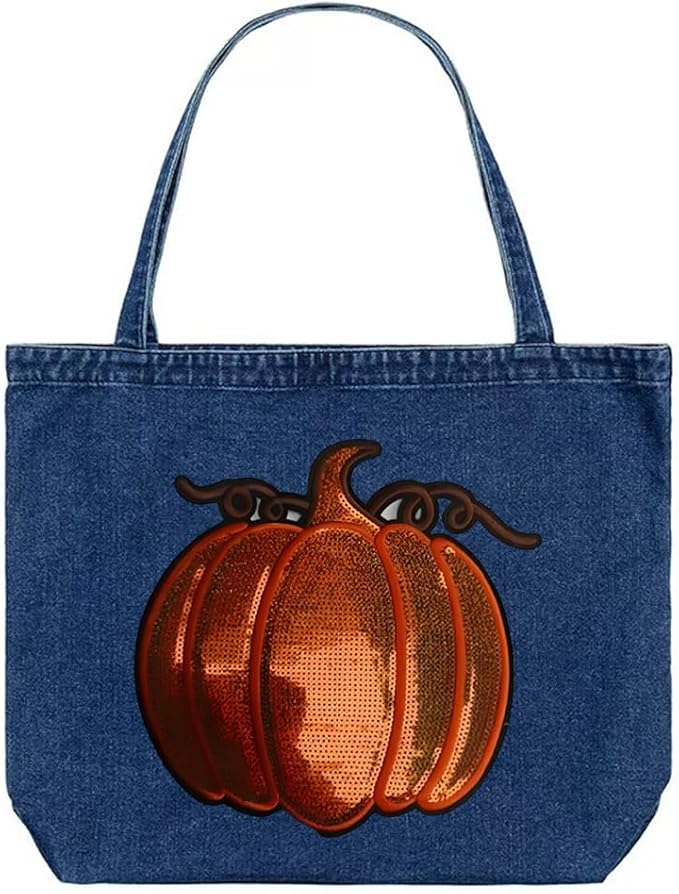 Halloween Pumpkin Iron on Patches Sequin Fabric Embroidery Sew on Stickers Applique for DIY Crafts T Shirt Clothing Jackets Backpacks Jeans Party Decorations Accessories