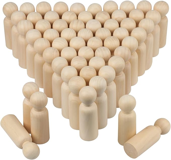 Wooden Peg People, 3.5 Inch 60 Pieces, Peg Dolls Unfinished in Standardization Sizes, Perfect for DIY Art and Craft, Painting, Dollhouse Design, Table Setting