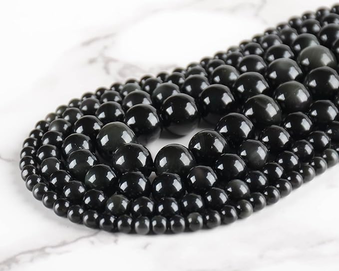 200pcs Black Obsidian 6mm Round Loose Beads for DIY Jewelry Making