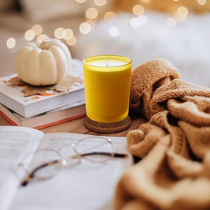 Thick Candle Jars for Making Candles 16 Pcs, 7 OZ Empty Jars with Wood Lids for Candle Making, Sample Container, Frosted Yellow