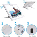 A3 Rechargeable Light Pad, TOHETO 2500mAh Battery Powered Light Board with Stand Top Magnetic Clip 3 Colors Stepless Dimmable 6 Levels Brightness Light Box for Diamond Painting Weeding Vinyl (White)