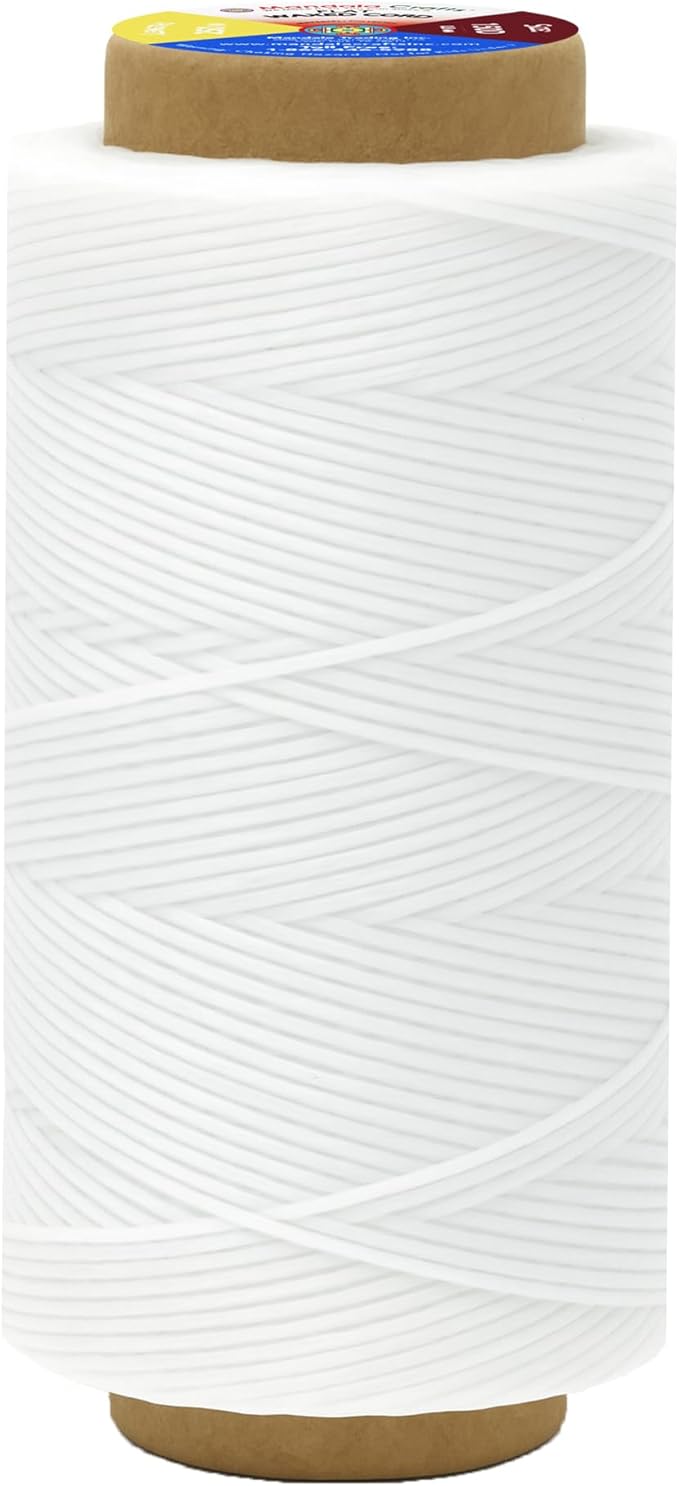 Mandala Crafts White Flat Waxed Thread for Leather Sewing - 273 Yds 150D 0.8mm Polyester Leather Thread String Waxed Cord for Leatherwork, Beading, Bookbinding, Hand Stitching