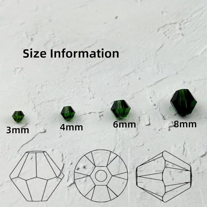 400pcs 4mm Bicone Glass Crystal Beads for Jewelry Making, Faceted Bicone Glass Spacer Beads for Bracelet Earring Necklace DIY Craft(Dark Green)