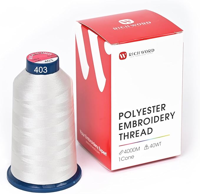 Richword Selected White Embroidery Thread 4000M(4374Y) 40WT Polyester Thread 100 Colors Selected for Commercial Multi Needles and Single Needle Embroidery Machine 0403