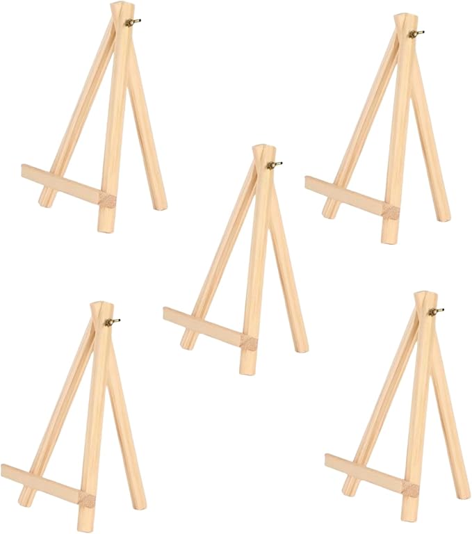 SARBUTER 5 Pcs Simple Wooden Easel Stand, Wood Tabletop Display Easels, Portable Outdoor Sketching Easel for Displaying Photos Decorative Paintings Art Crafts (Wood Easels*5)