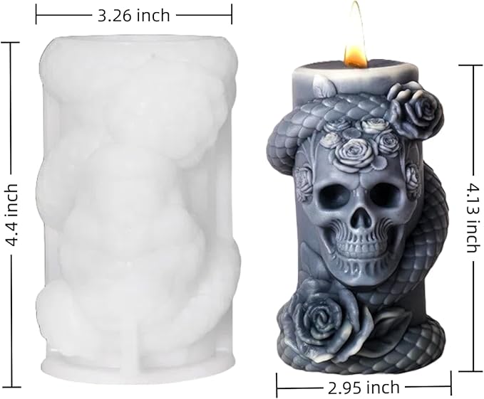 Snake Skull Silicone Mold, Cylinder Candle Mold with Coiling Snake for Halloween Candle Making, Resin, Clay Craft, Aromatherapy Gypsum, Home Decor (Snake and Skull C)