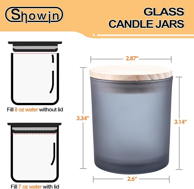 8 OZ Thick Candle Jars for Making Candles 15 Pcs, Empty Jars with Wood Lids for Candle Making, Sample Container, Frosted Grey