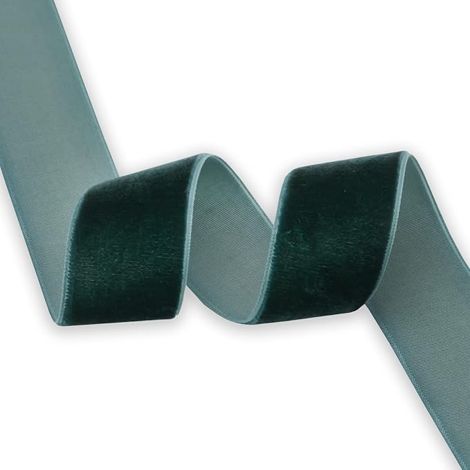 Nylon Velvet Ribbon Single Faced,1 1/2 Inch X 25Yards Spool (Dk Green)