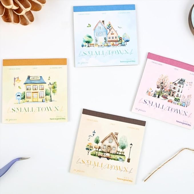 40 Sheets Small Scrapbook Sticker Books for Scrapbooking, Nordic Town Them Watercolor Scenery Stickers for Journaling, Junk Journal Supplies, Bujo, Crafts Arts