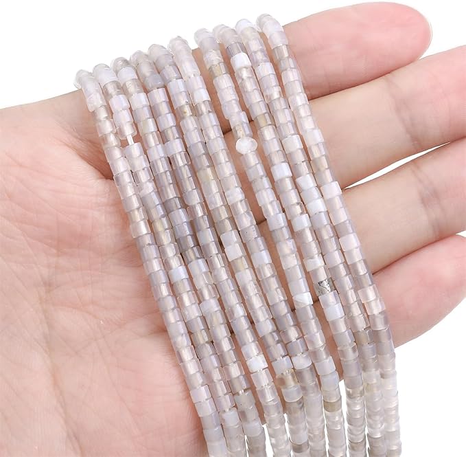 Natural Gray Agate Spacer Beads Caps Flat Round Loose Beads for Beading Jewelry Making 3mmx2mm 38cm