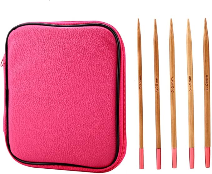 Fdit Interchangeable Carbonized Bamboo Knitting Needles, Aluminum Circular Needles Ring Set with Pouch