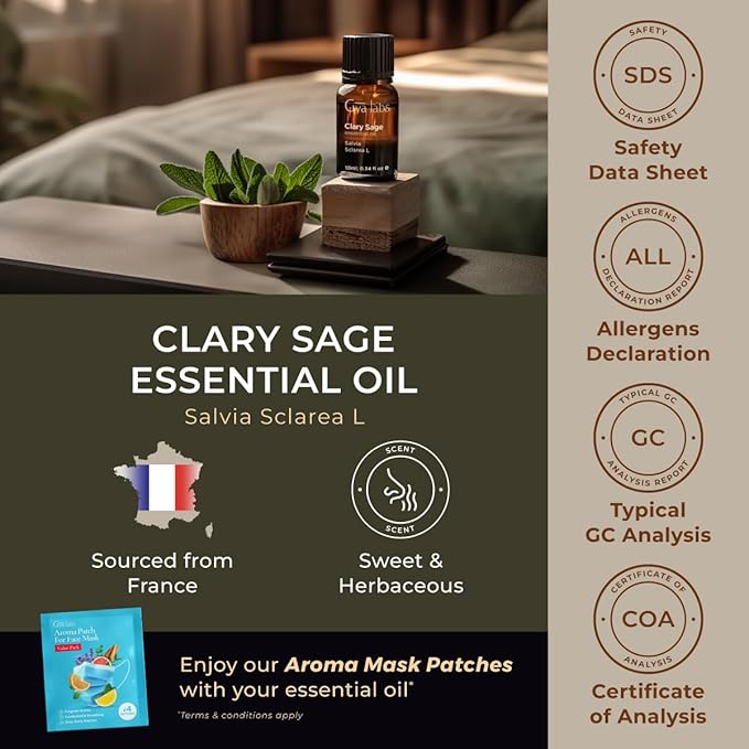 Gya Labs Clary Sage Essential Oil - 0.34 Fl Oz - for Hair, Skin, Diffuser, Aromatherapy & DIY Candle Making Scent