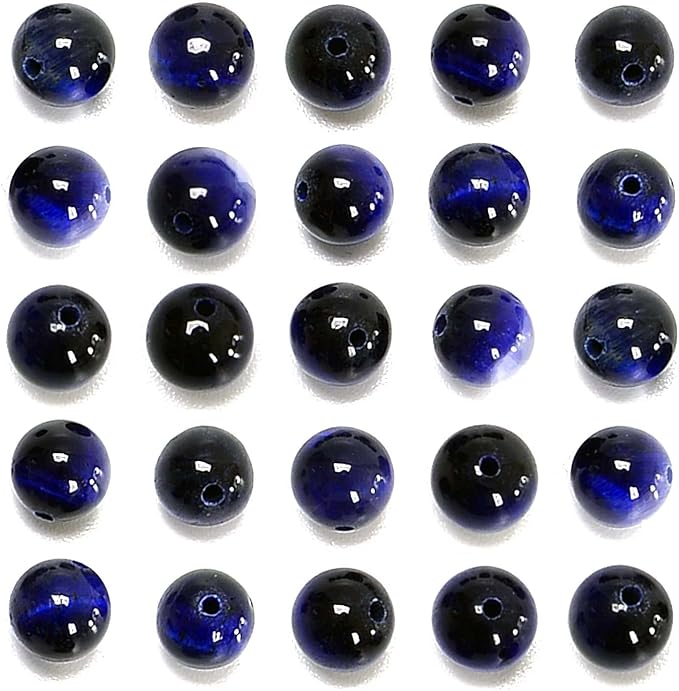 NCB 200pcs 6mm Sapphire Tiger's Eye Loose Beads for Jewelry Making, Natural Semi Precious Beads Round Smooth Gemstones Spacer Beads Charms for Necklaces Bracelets (Sapphire Tiger's Eye, 6mm 200Beads)