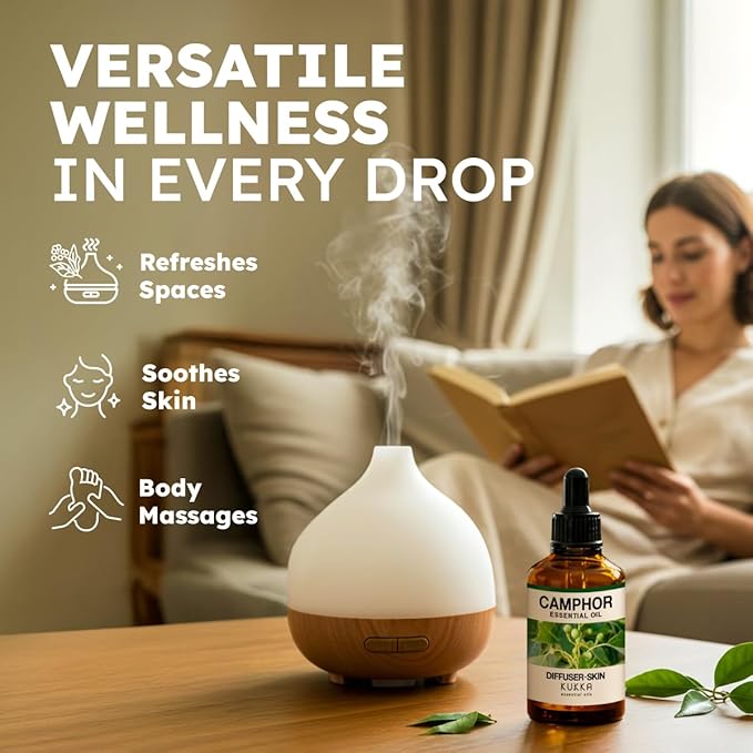 KUKKA Camphor Essential Oils - 4 Fl Oz - for Hair, Skin, Diffuser, Aromatherapy & DIY Soap Making Scent