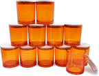 14 OZ Thick Candle Jars for Making Candles 12 Pcs, 3 Wick Empty Jars with Wood Lids for Candle Making, Sample Container,Clear Orange