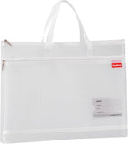 Pendancy Mesh Zipper Pouch A3 Size, Large Double Pocket Lightweight Nylon Transparent File Bag with Handle, 13x17 in Foldable Document Storage for Puzzle Project/Cross Stitch/Travel/Office (White)