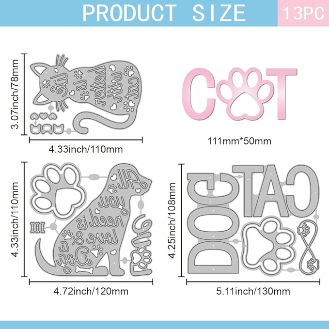 GLOBLELAND Cat and Dog Shaker Cutting Dies for Card Making Pet Paw Shaker Cut Die for DIY Scrapbooking Journal Embossing Paper Craft Decor