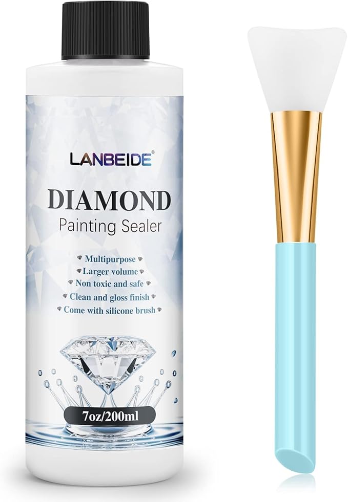 LANBEIDE 200ML Diamond Painting Sealer with Silicone Brush, Updated 5D Diamond Painting Glue Sealer Permanent Hold & Shine Effect Conserver for Diamond Painting and Jigsaw Puzzles (7 OZ)