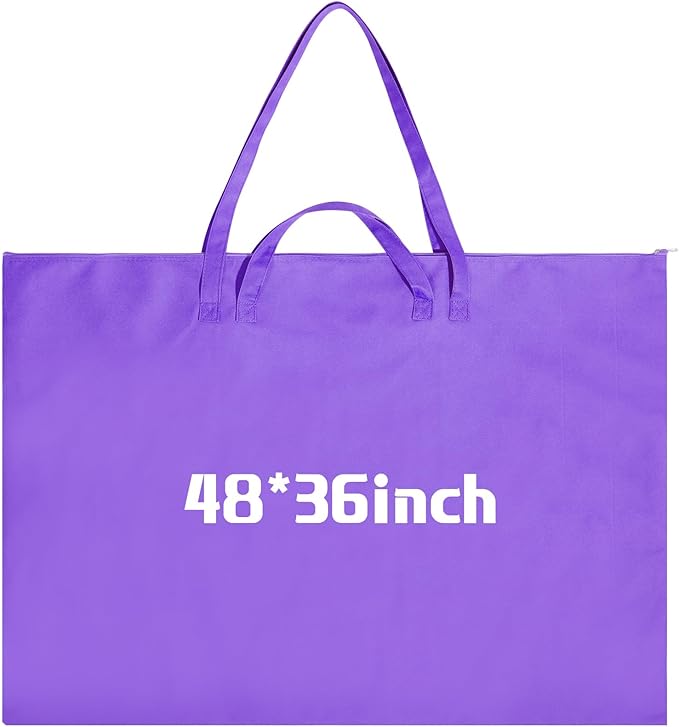Abbylike 48 x 36 Inch Art Portfolio Bag Large Size Art Supply Bag with Nylon Shoulder Waterproof Poster Board Painting Drawing Sketch Storage Carrying Case for Christmas Artwork Gift(Purple,1 Pcs)