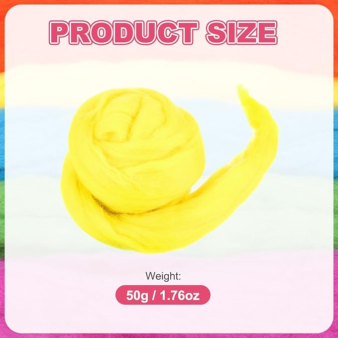 MECCANIXITY Wool Roving Yarn Soft Felting Wool 50g/1.76oz Pure Chunky Roving Yarn for Needle Felting Knitting Blanket Spinning Weaving Art DIY Craft Light Yellow